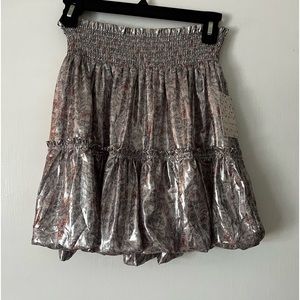 Free People Metallic High Waist Ruffled Mini Skirt